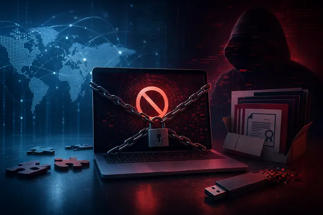 Illustration representing a cybercrime operation selling fraudulent code‑signing certificates used to disguise malware as trusted software