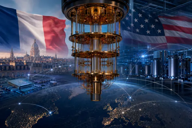 Illustration representing global competition in quantum computing and semiconductor technology