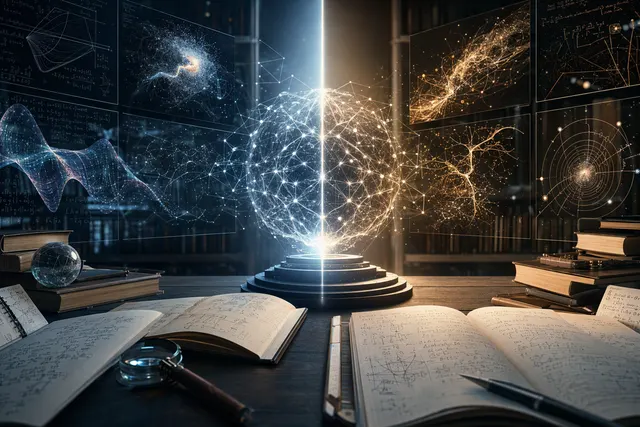 Abstract illustration of mathematical equations and AI circuitry, representing AI-generated proof claims under review