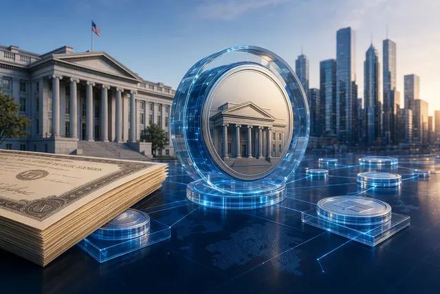 Illustration of tokenized U.S. Treasury bonds represented on a blockchain network