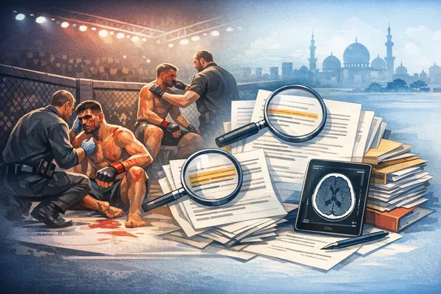 UFC octagon at Etihad Arena in Abu Dhabi, the venue for UFC Fight Night 282 where four fighters were hospitalized after the event.