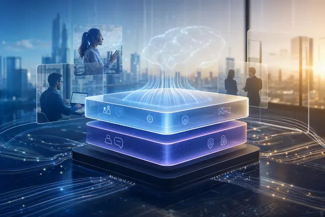 AI-generated illustration representing enterprise AI agents and connected workflows