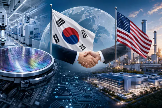 Illustration representing U.S. investment in South Korea’s semiconductor, advanced-materials and clean-energy sectors