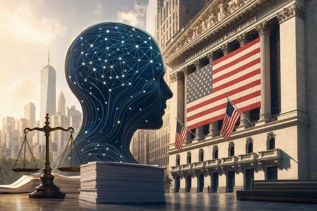 Editorial illustration of Anthropic’s prospective initial public offering and AI governance debate