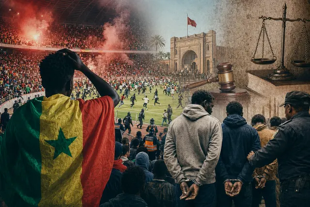 Crowd chaos during the Morocco vs Senegal AFCON final in Rabat with fans attempting to storm the pitch