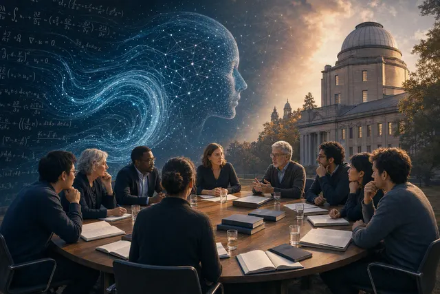 Editorial illustration representing AI-generated mathematics and formal proof verification