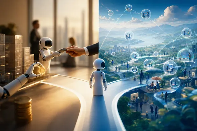 Illustration representing Google and Microsoft’s different approaches to AI agents.