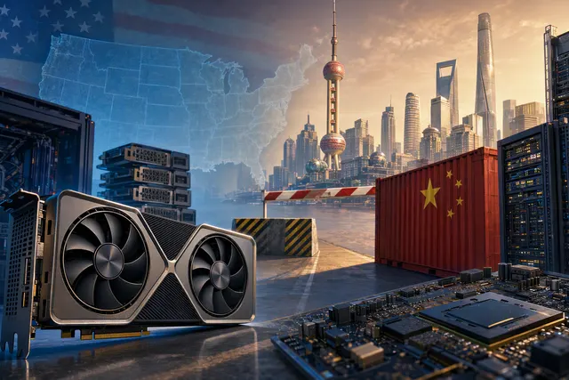 Illustration of AI computing hardware representing Chinese companies’ reported purchases of Nvidia GPUs