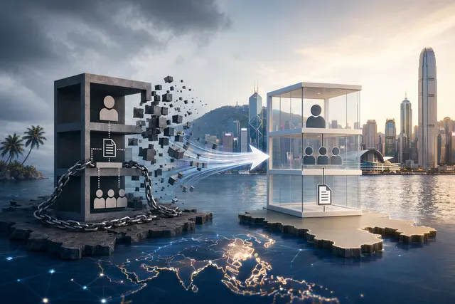 Illustration of offshore corporate structures and AI companies restructuring ownership ahead of an IPO