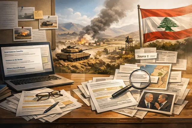 An AI-generated image symbolizing the geopolitical crisis in southern Lebanon in June 2026, showing a map of the region with conflict markers and diplomatic symbols.