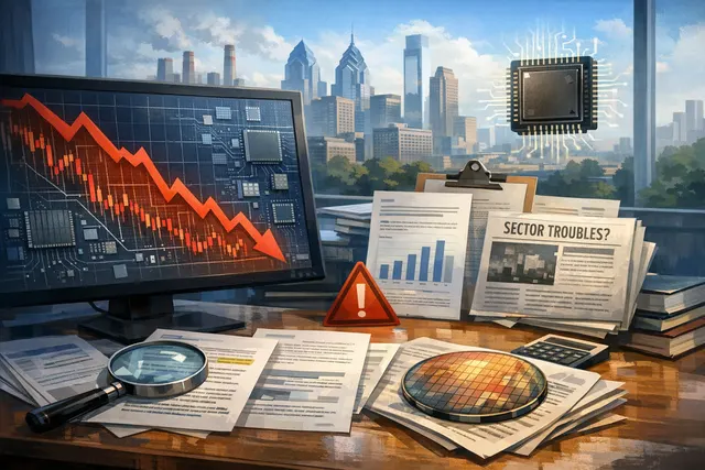 A graphic representation of the Philadelphia Semiconductor Index (SOX) declining, representing the July 2026 bear market triggered by geopolitical tensions, record earnings rejecti