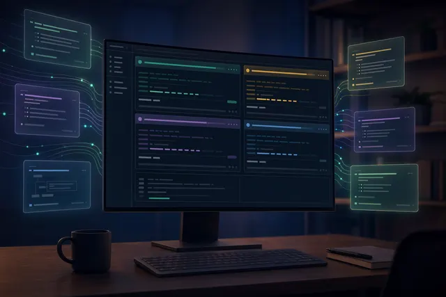 AI-generated illustration of a command-line dashboard managing multiple Claude Code agent sessions