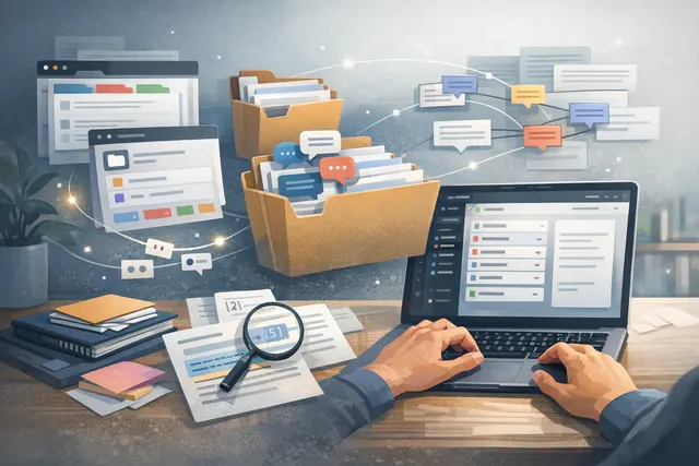 Editorial hero image showing an organized ChatGPT workspace with project folders and structured chat threads