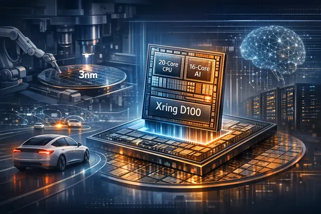 What are Xiaomi’s plans for its in house Xring D100 self driving chip—including its 3 nanometer manufacturing process, 20 core CPU, 16 core