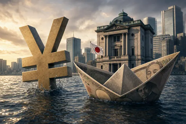 AI-generated editorial illustration accompanying an article about the yen and dollar exchange rate