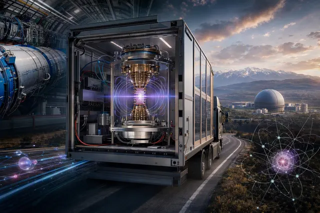 Editorial illustration of CERN’s mobile antiproton transport experiment