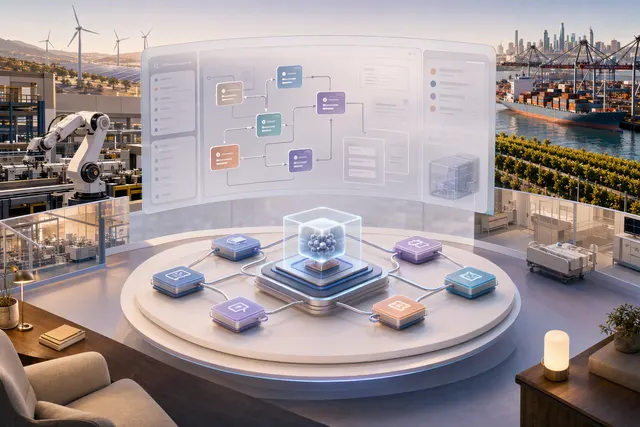 Conceptual illustration for Oracle AI Agent Studio and industry-focused AI workflows