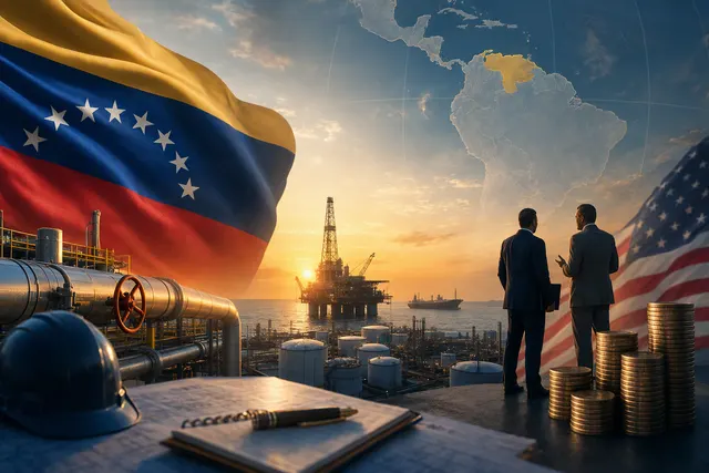 AI-generated editorial illustration for a story about Venezuela’s projected oil and gas investment