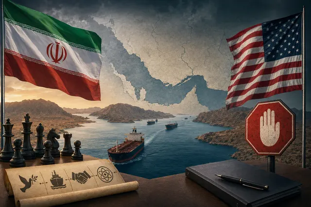 Editorial illustration for Iran’s proposal to reopen the Strait of Hormuz within seven days