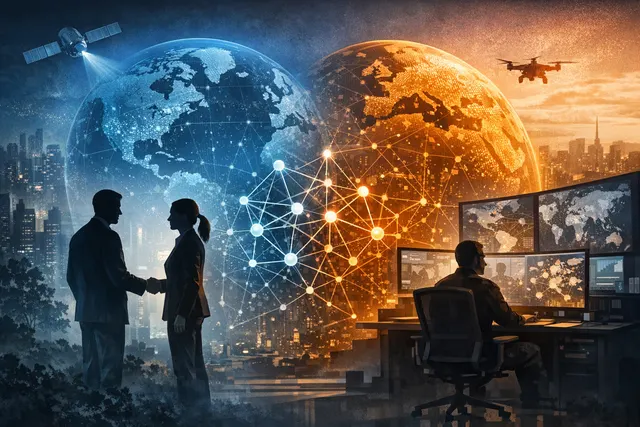 Visualization of a graph intelligence network representing Neo4j's acquisition of GraphAware to launch a government intelligence analysis platform.