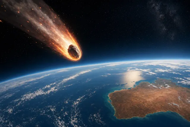 Illustration of a small asteroid entering Earth’s atmosphere above the ocean