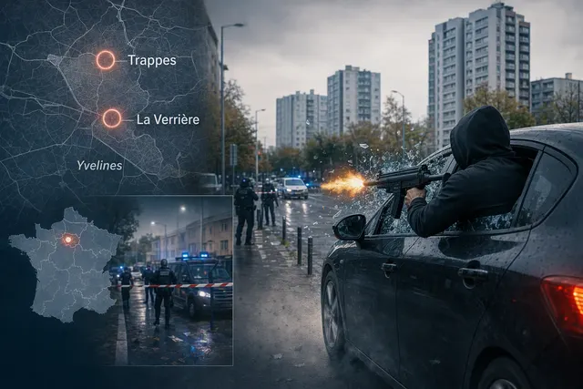 AI-generated illustration of a street scene representing the reported shooting in Trappes and La Verrière