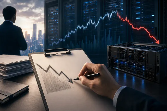 Editorial illustration accompanying coverage of Dell shares after Barclays’ downgrade