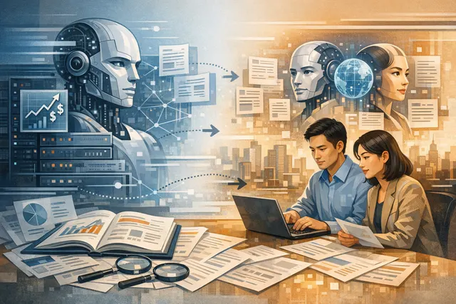 Digital illustration of enterprise AI shift from proprietary icons to open-source alternatives represented by a network of connected nodes