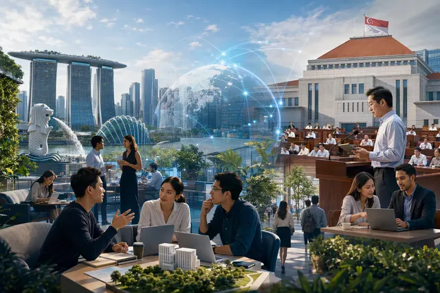 Illustration representing Singapore’s startup ecosystem, experienced founders, and AI and deep-tech ventures