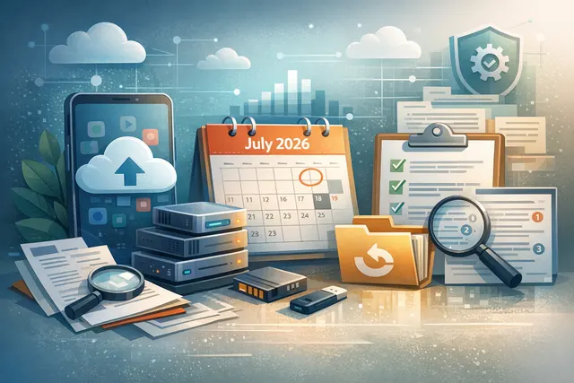 Illustration of a smartphone with storage icons and per-app backup toggles, representing Google's updated Android backup storage policy and new granular backup controls.