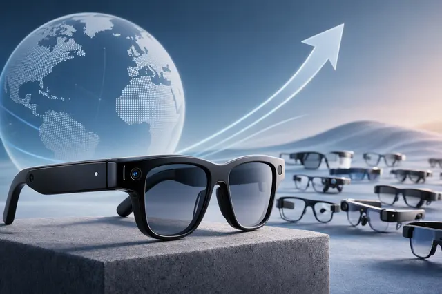 Editorial illustration of AI smart glasses