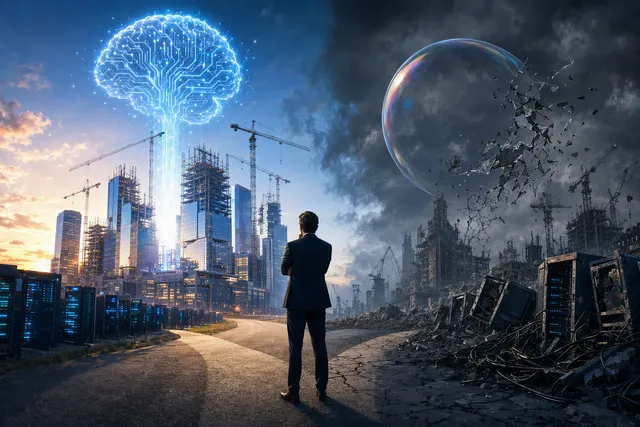 Illustrative artwork about investment in AI infrastructure and the risk of a capital-cycle downturn