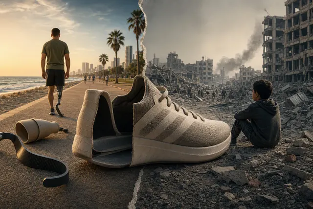 Illustration accompanying reporting on Adidas’s Single Shoe campaign controversy in Israel