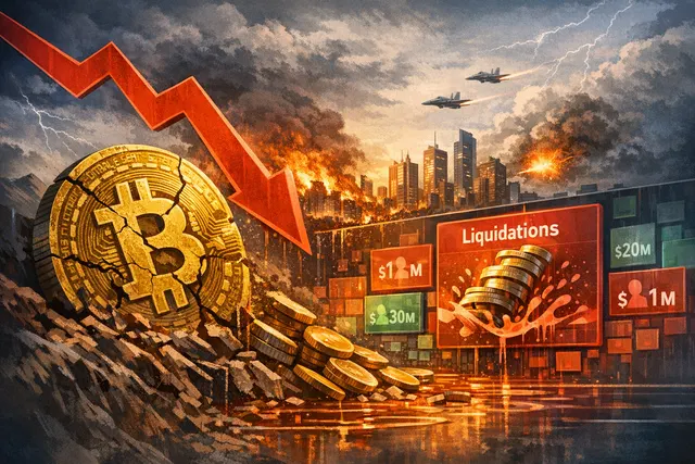 Visual representation of the June 2026 Bitcoin crash showing a dramatic price decline and market distress