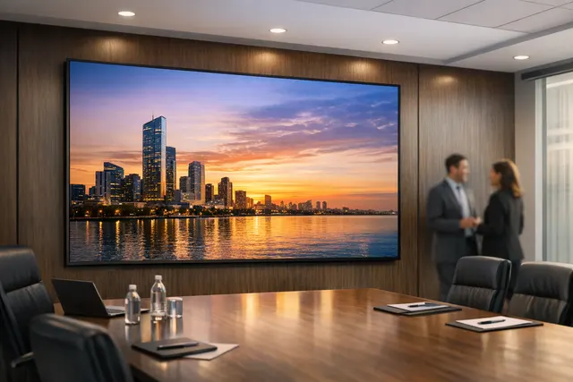 Sony Crystal LED UNIFY 135-inch all-in-one dvLED display installed in a modern corporate boardroom