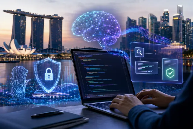 Concept illustration of an AI agent automatically detecting and fixing software vulnerabilities in code repositories