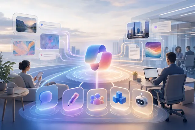 AI-generated illustration accompanying an article about Microsoft’s unified Copilot app
