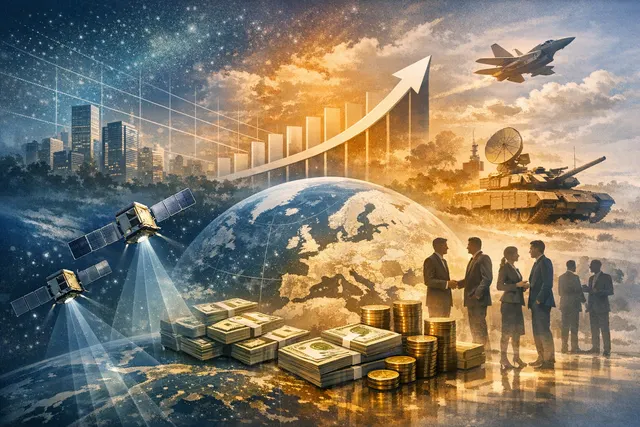 ICEYE satellite constellation conceptual render against a space backdrop, representing sovereign satellite intelligence and all-weather radar imaging