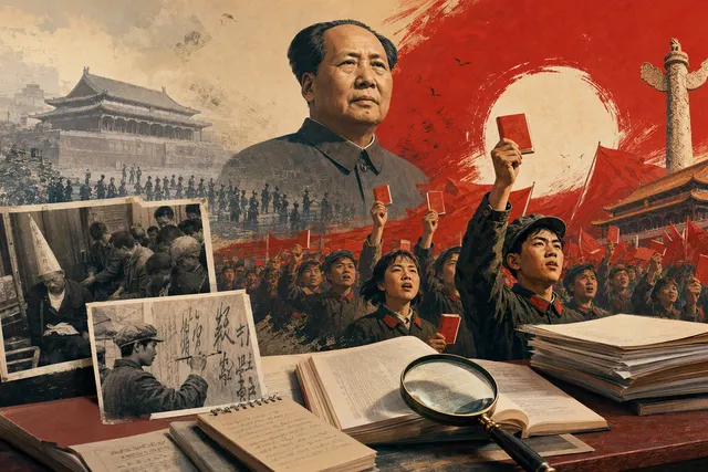 Editorial illustration representing political upheaval during China’s Cultural Revolution