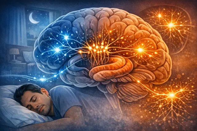 Stylized illustration of a glowing neural switchboard representing hippocampal CA1 neurons routing memory signals without crossing wires