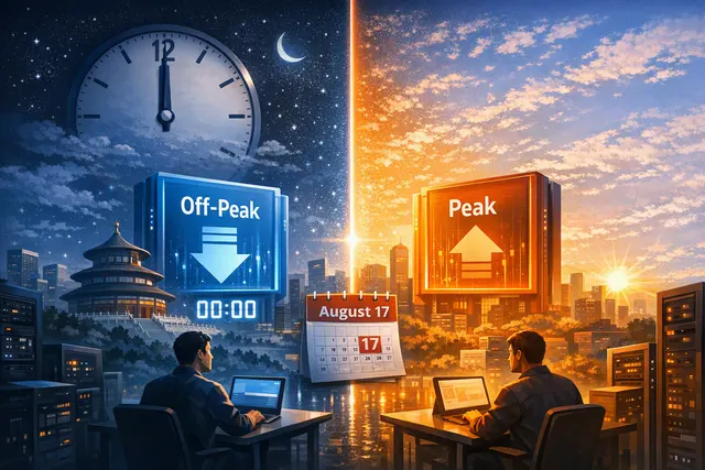 Abstract illustration of peak and off-peak AI API pricing for DeepSeek V4