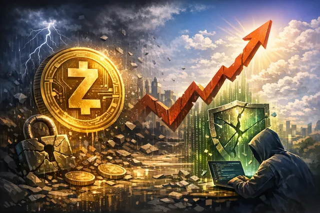 Digital illustration representing a cracked shield with a privacy-coin symbol at its center, with data streams flowing into a broken and repaired halves, reflecting the Zcash Orcha