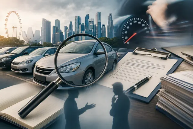 Illustration accompanying a report on used-car mileage concerns in Singapore