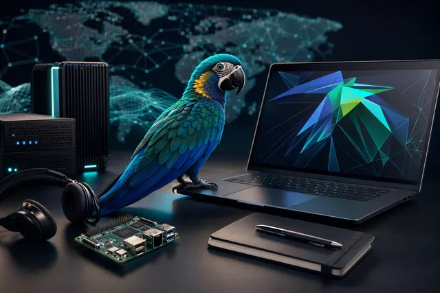 Illustrative artwork representing Parrot OS 7.4 and its security-focused Linux tools
