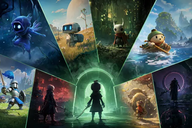 Illustrative graphic for the ID@Xbox showcase and its eight day-one Game Pass indie games