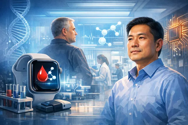 Non-invasive blood glucose monitoring concept with a glowing Apple Watch sensor