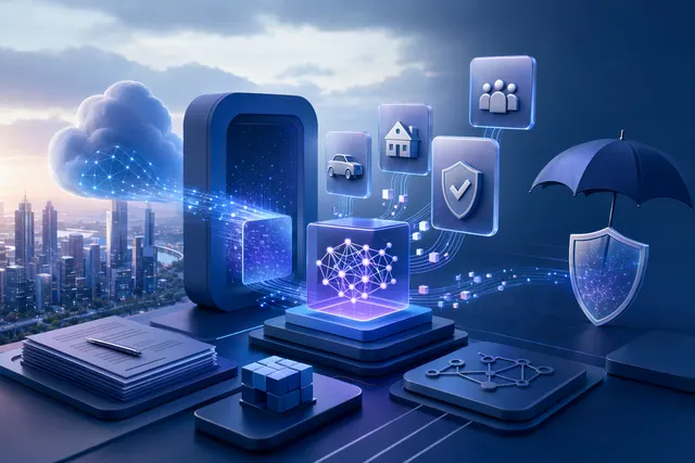 Illustration representing AI-powered underwriting software integrated into a cloud marketplace environment