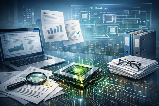 AI-generated conceptual image of Nvidia's Vera CPU server chip with data center infrastructure background
