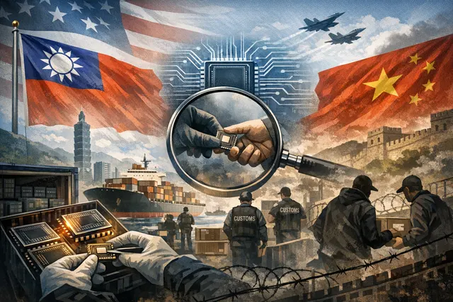 Taiwan AI chip export controls and semiconductor smuggling crackdown illustration