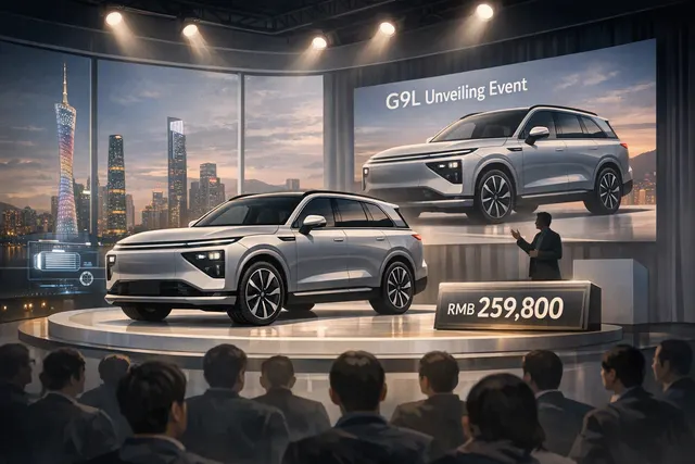 AI-generated illustration of the XPeng G9L large five-seat flagship SUV unveiled in Guangzhou